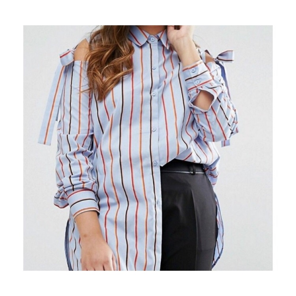 ASOS Striped Cold Shoulder Top with Ties